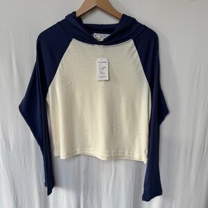 Hippie Rose Navy and White Hooded Crop Top